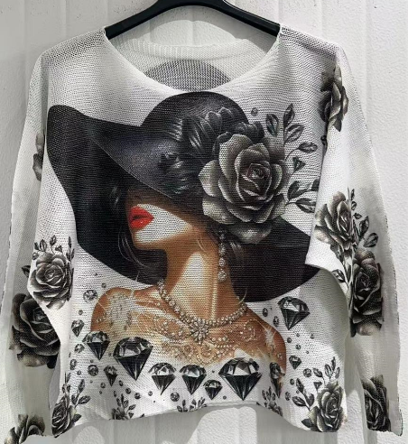 COLAD White Lady Round Knit Printed Sweater LOOWIE