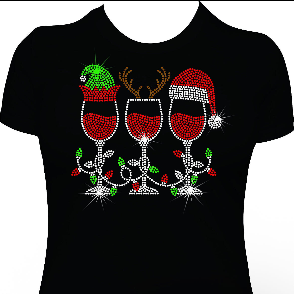 Holiday Sparkle Wine Glass Rhinestone Tee