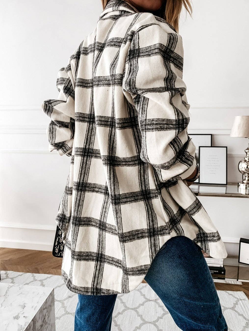 Plaid Wool Blend Shirt Jacket - Oversized Button Down Coat